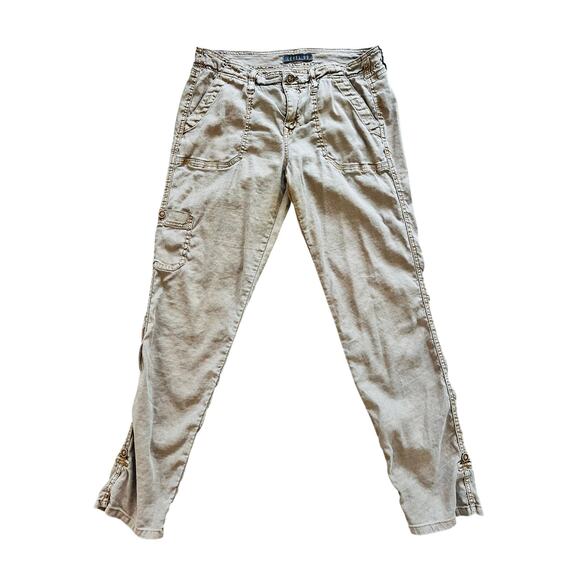 Anthropologie Level 99 Dayla Cargo Pants in Husk Linen Tencel 28 Beige - Picture 2 of 7